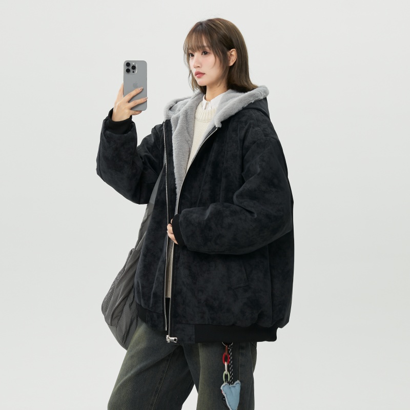 座山雕加绒羊羔毛棉服女皮外套