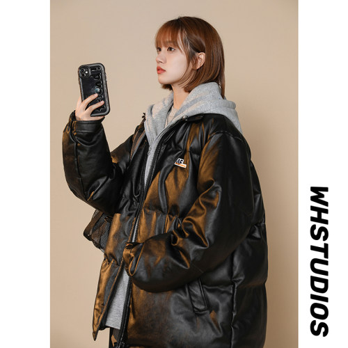 胖mm假两件棉衣女冬季宽松棉服