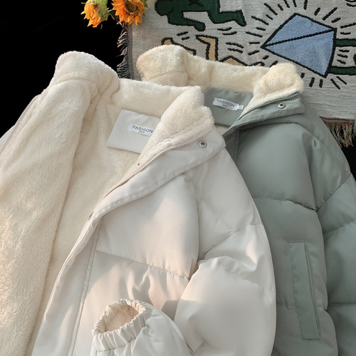 加绒加厚羊羔毛棉服女大码宽松