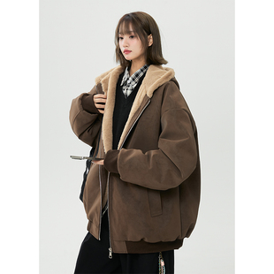 冬季座山雕加绒羊羔毛棉服女胖mm大码宽松棉袄显瘦加厚皮棉衣外套