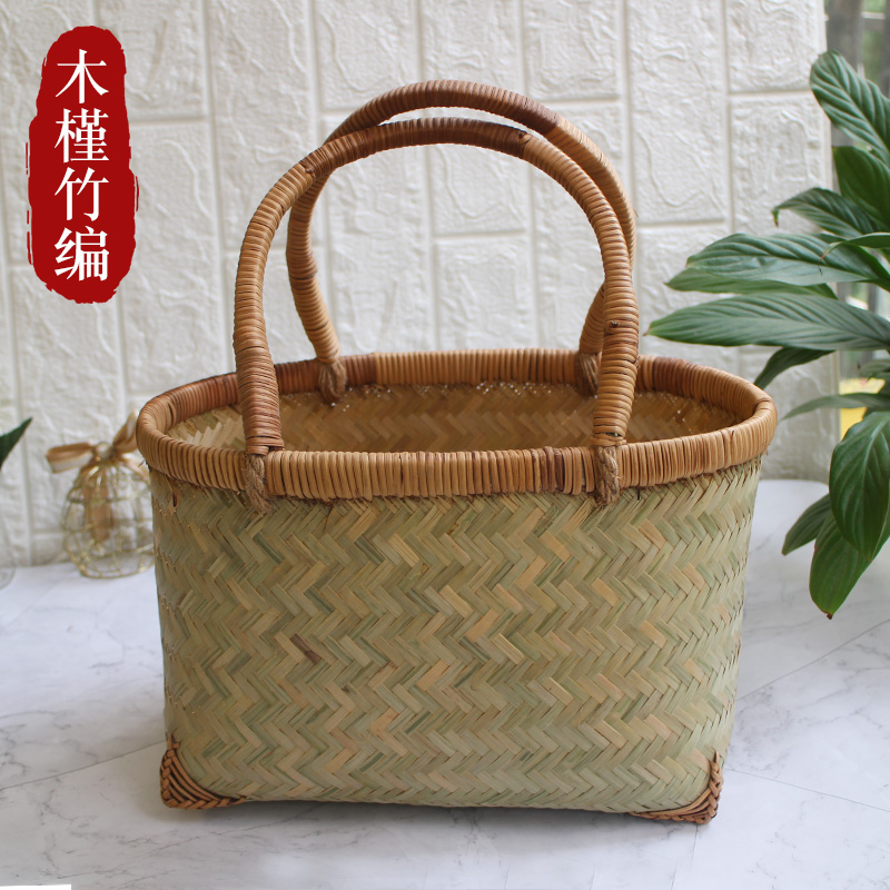 手提水果收纳菜筐购物篮家用竹编