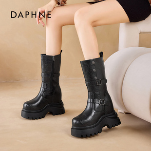 达芙妮厚底内增高马丁靴真皮不过膝女2026秋冬款复古美拉德骑士靴