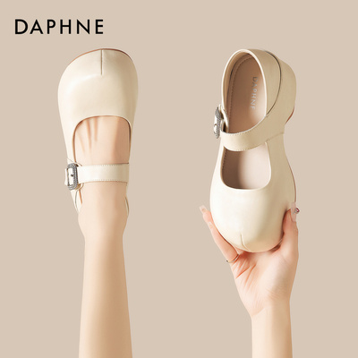 达芙妮法式粗跟一字带玛丽珍鞋女