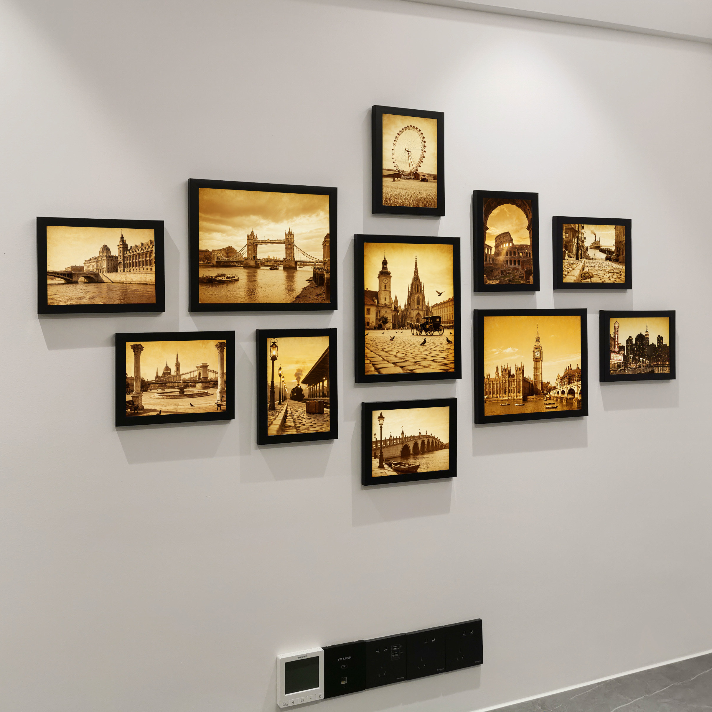 英伦风大本钟伦敦桥装饰画 做旧黄色相框墙 玄关走廊创意照片墙,家居饰品,相框/画框,淘宝优惠券,粉丝福利购,淘宝优惠卷