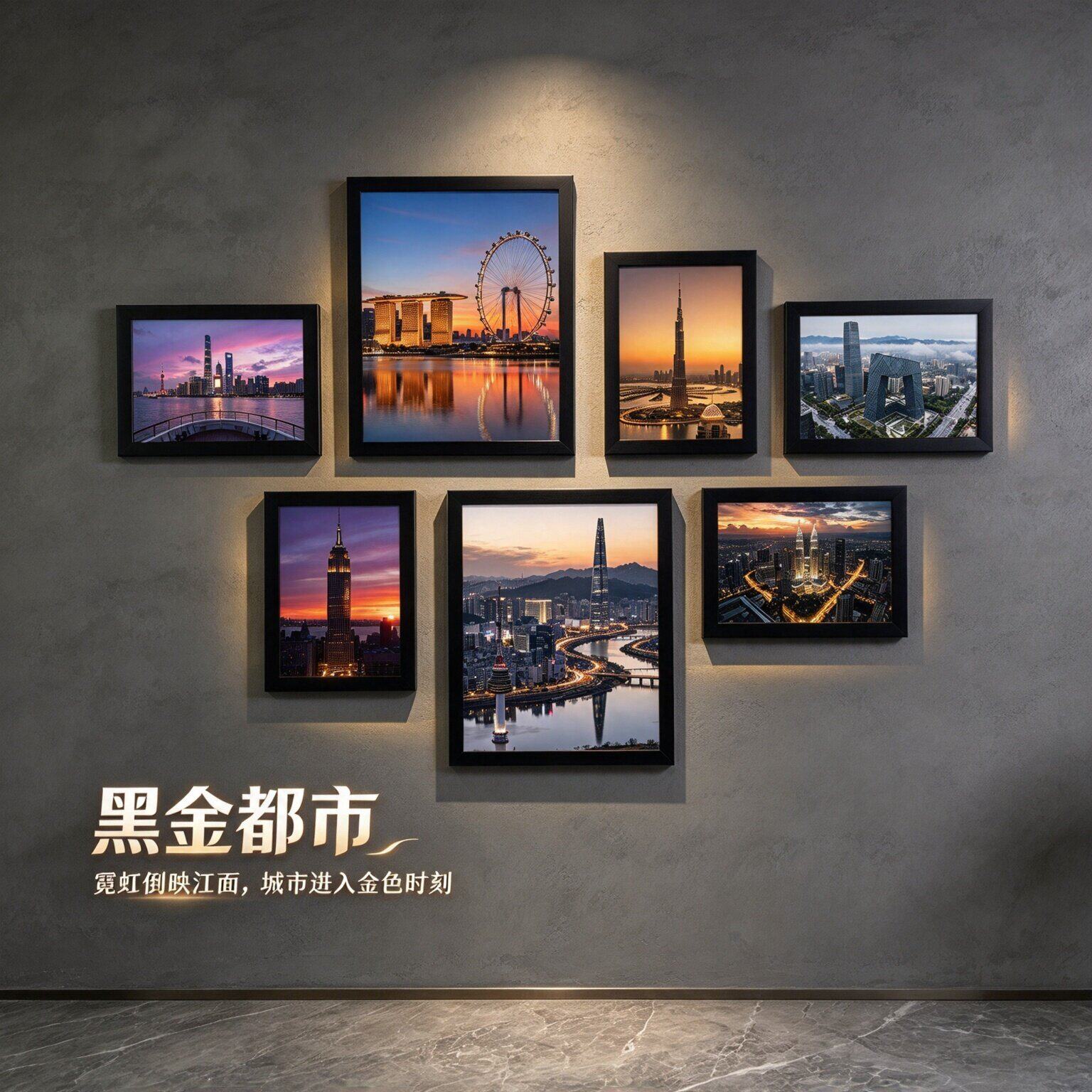 世界地标夜景相框组合客厅办公