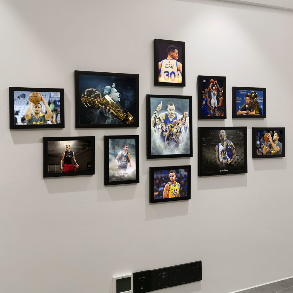 客厅照片墙NBA篮球星勇士队库里海报挂画宿舍卧室酒吧相框装饰画图片