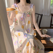吊带睡裙夏季网红风卡通可爱草莓兔中长款自带胸垫连衣裙女家居服