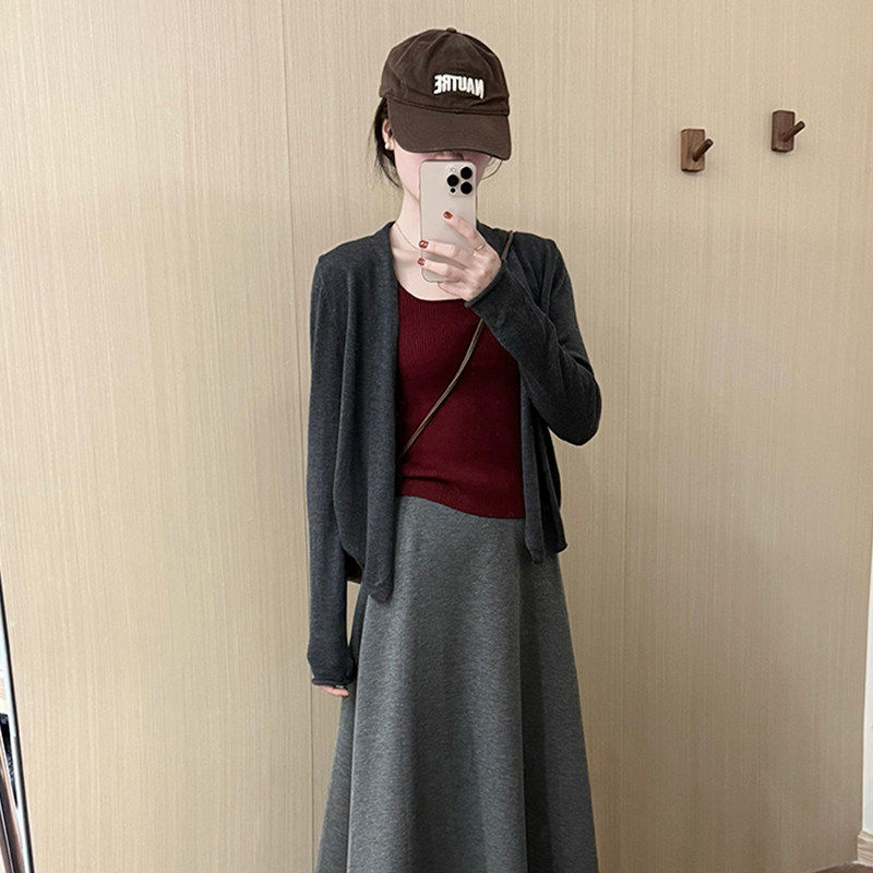 韩系氛围感灰色针织开衫