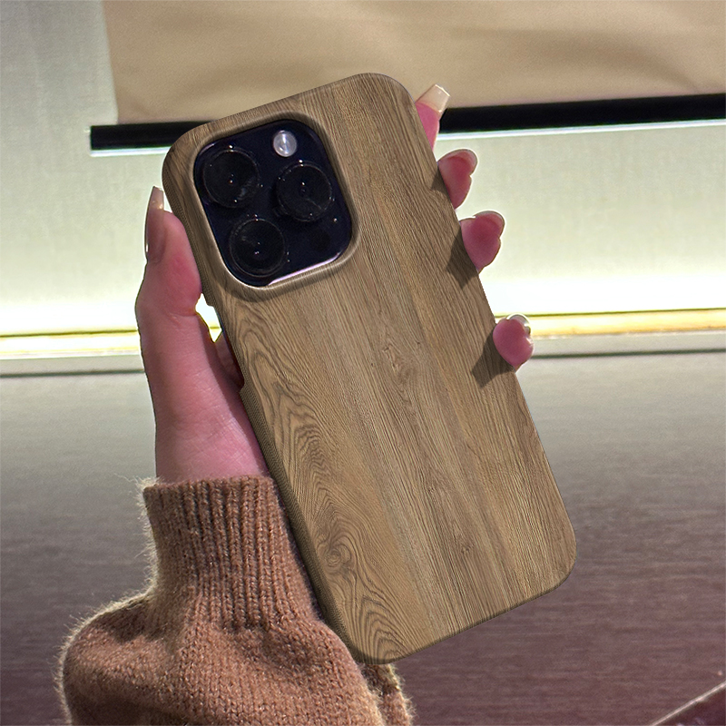 胡桃木纹 适用iPhone16ProMax手机壳15Pro半包磨砂菲林硬壳全包边苹果14ProMax个性13时尚12简约11/XR/XSMAX