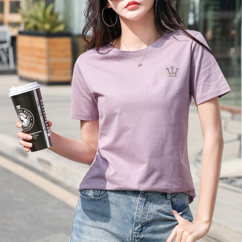 纯棉t恤女短袖2025夏装新款宽松休闲纯棉汗衫体恤半袖咖色上衣服