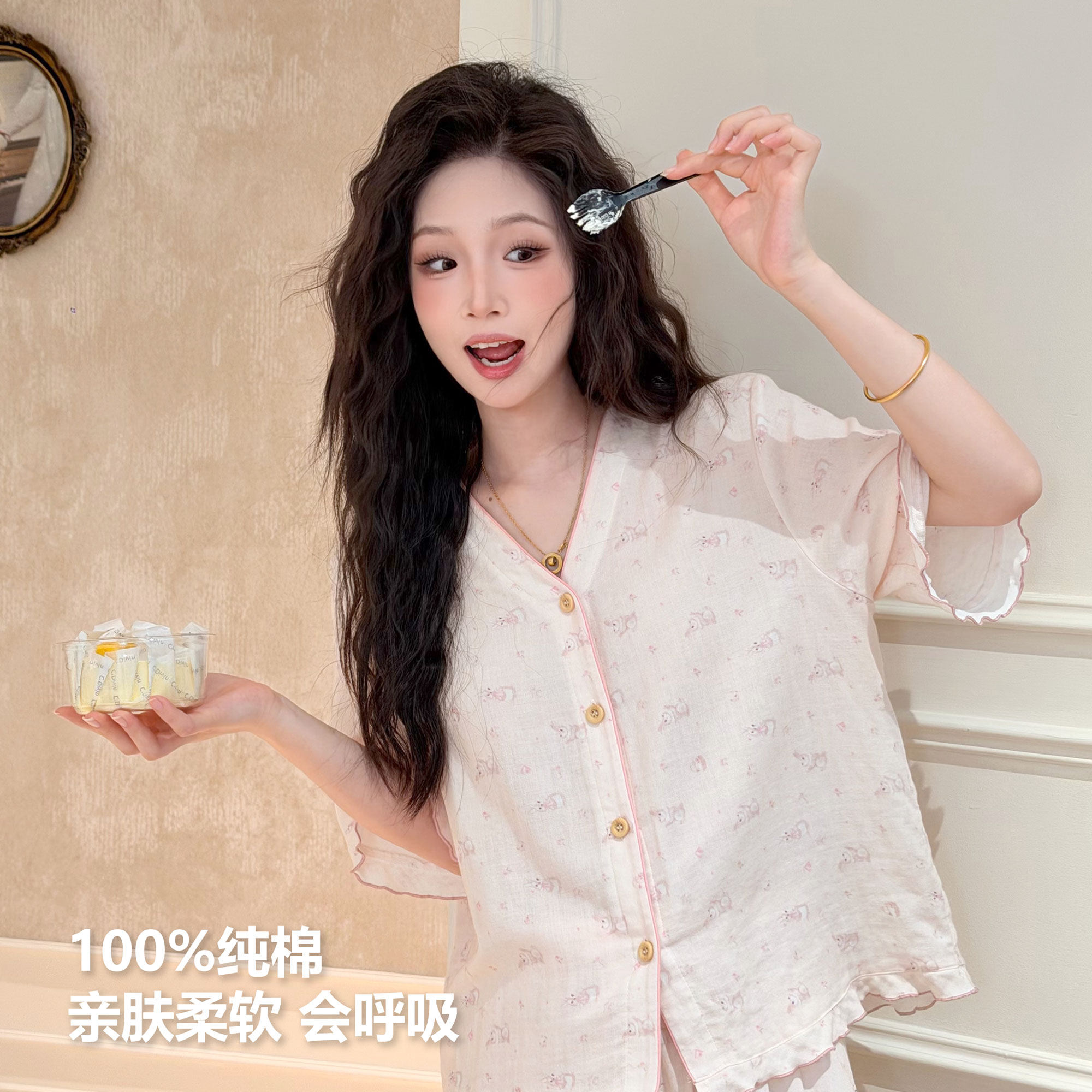 春夏季睡衣女轻柔纯棉短袖睡衣