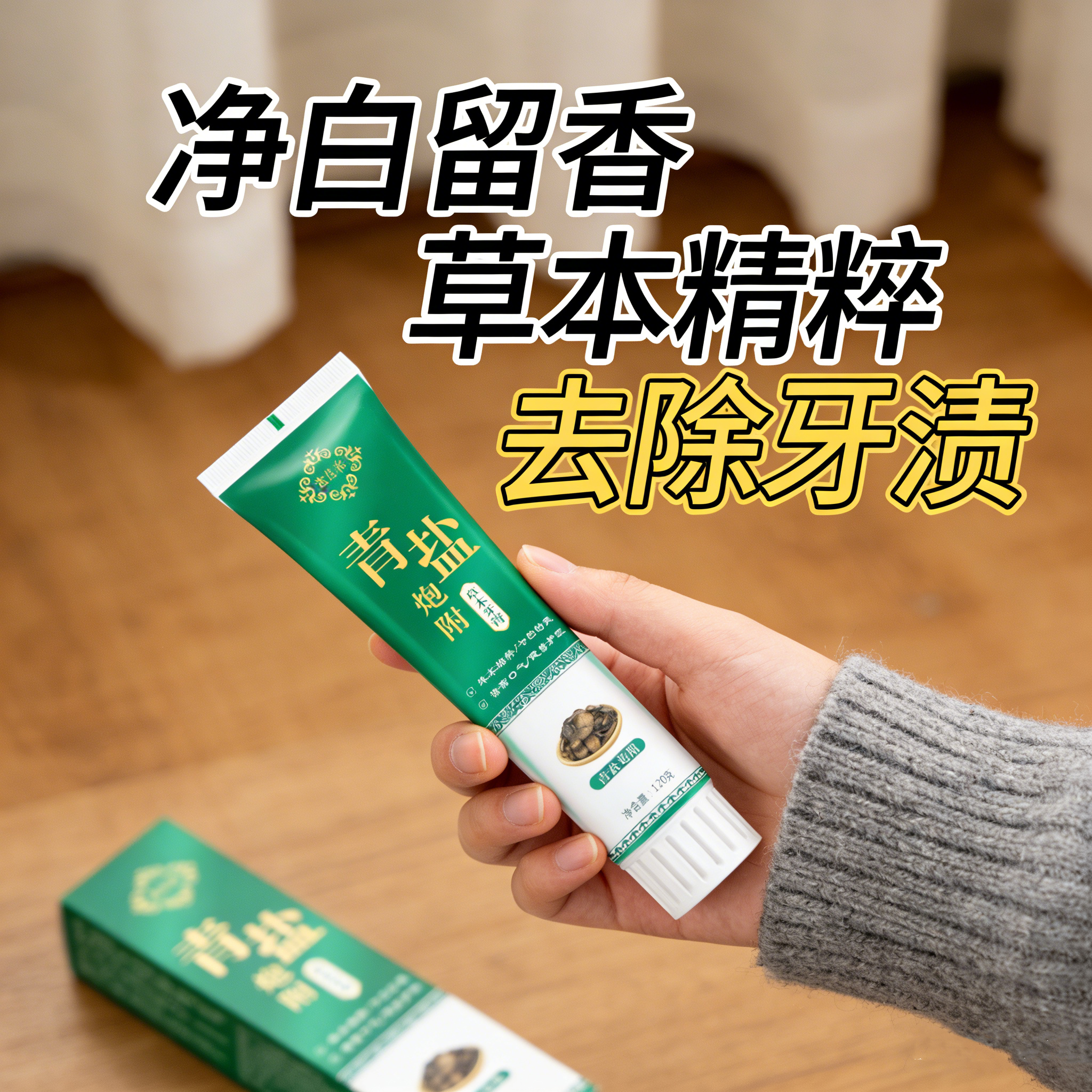 【官方正品】青盐炮附草本牙膏净白去黄清新口气健齿护龈清洁口腔