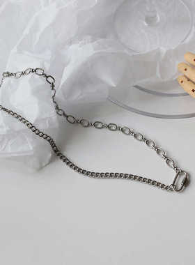 不掉色半拼登山扣工业项链钛钢