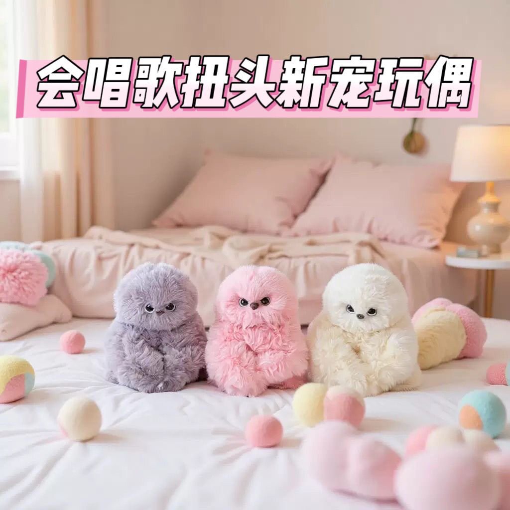 跨境新款电动猫头鹰Mirumi会扭头唱歌学说话害羞萌宠女生包包挂件
