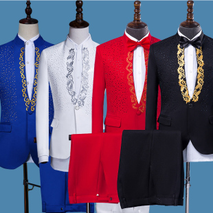 演出服男成人亮片歌手主持人服装西装大合唱男士礼服大码西服套装