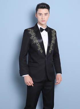 西服套装男黑色西装婚礼礼服主持司仪演出服合唱指挥影楼拍照服装