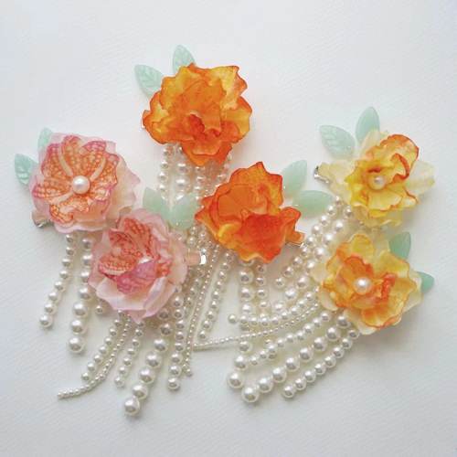 发夹古装少女儿童珍珠流苏绢花