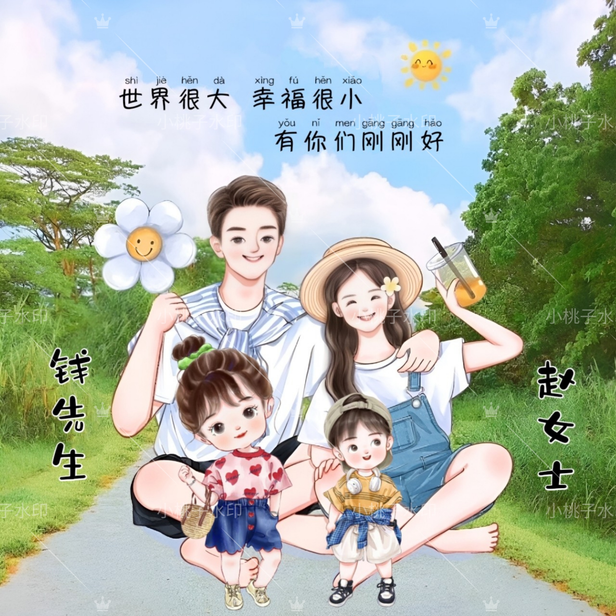 微信小红书抖音直播间同款亲子全家福姓氏头像背景图设计头像定制