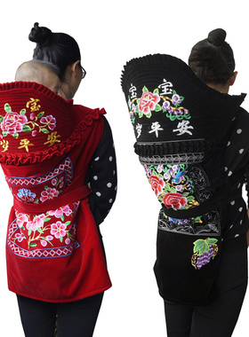 云南老式小孩背巾新生婴儿背带背娃背被四川宝宝背扇多功能裹背布