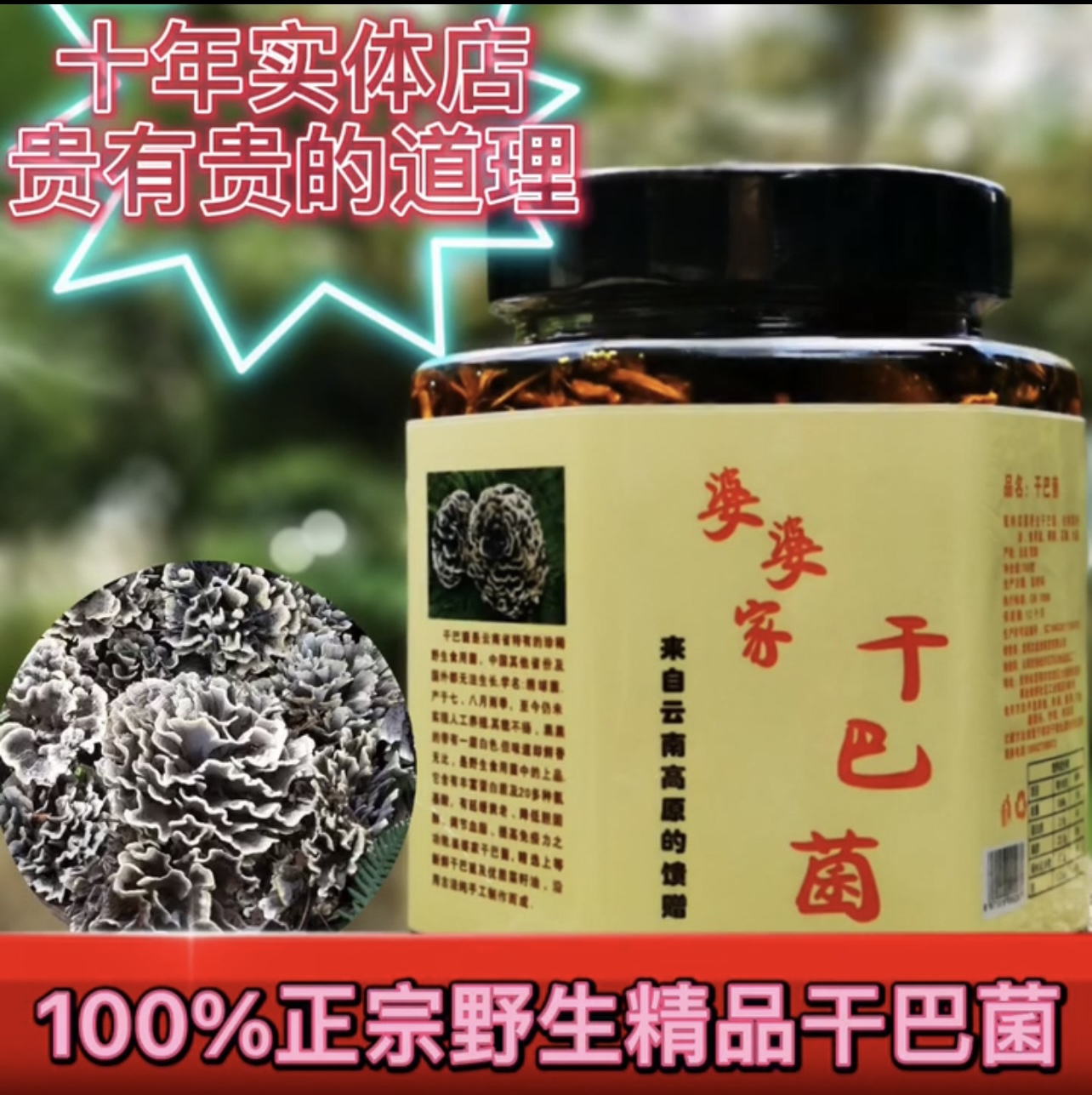 云南特产油干巴菌即食12年老店瑞季轩纯菜籽油菌菇非见手青松茸