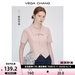 气质减龄法式 翻领修身 T恤女2024年夏季 新款 CHANG短袖 小衫 VEGA