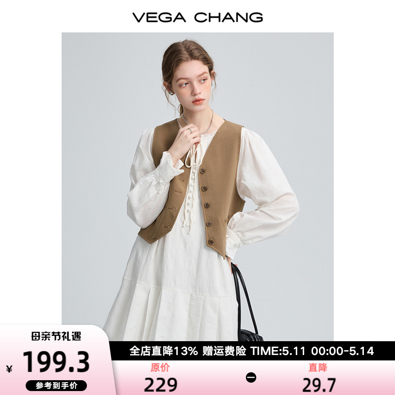 【承欢记同款】VEGA CHANG学院风百褶裙女春夏领口系带衬衫连衣裙