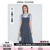 CHANG法式 连衣裙女2024年夏季 新款 假两件显瘦学院风短袖 长裙 VEGA