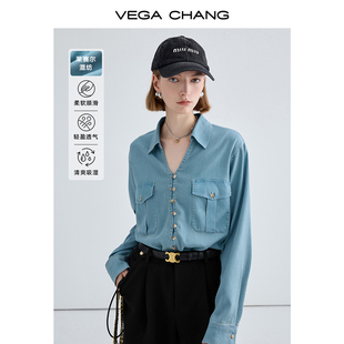 CHANG牛仔衬衫 VEGA 女2024年春新款 复古港风气质莱赛尔长袖 衬衣