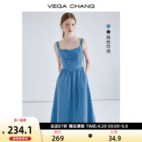 VEGA CHANG吊带连衣裙女2024年夏季新款收腰显瘦气质茶歇法式长裙