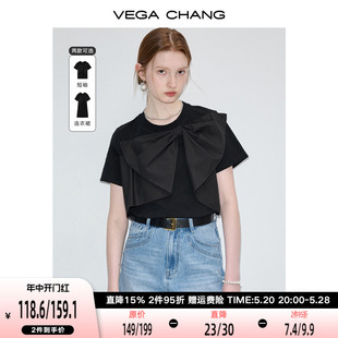 新款 小众设计黑色短袖 CHANG蝴蝶结T恤女2024年夏季 VEGA t恤连衣裙