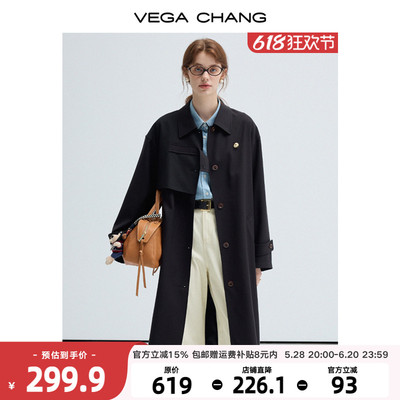 VEGACHANG黑色风衣女中长款