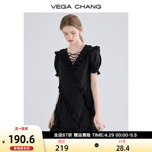 设计感小众绑带荷叶边裙子 女2024新款 VEGA CHANG气质连衣裙夏季