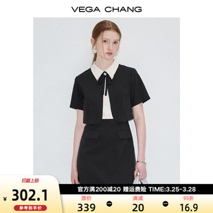 连衣裙女2024年夏季 新款 CHANG短袖 VEGA 气质减龄假两件拼接短裙子