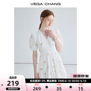 VEGA 收腰法式 2024年新款 CHANG显瘦气质白色连衣裙女夏装 桔梗裙子