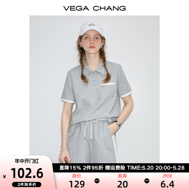 VEGA CHANG时尚套装女2024年夏季新款运动休闲短袖上衣短裤两件套