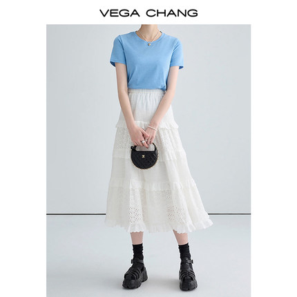 VEGA CHANG蕾丝半身裙女2024年夏装新款法式小众显瘦蛋糕花边裙子