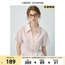 衬衣 VEGA CHANG衬衫 女2025新款 夏通勤百搭设计感收腰蕾丝花边短袖