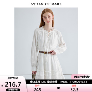 新款 法式 CHANG白色连衣裙女2024年春季 VEGA 优雅花边系带蛋糕裙子