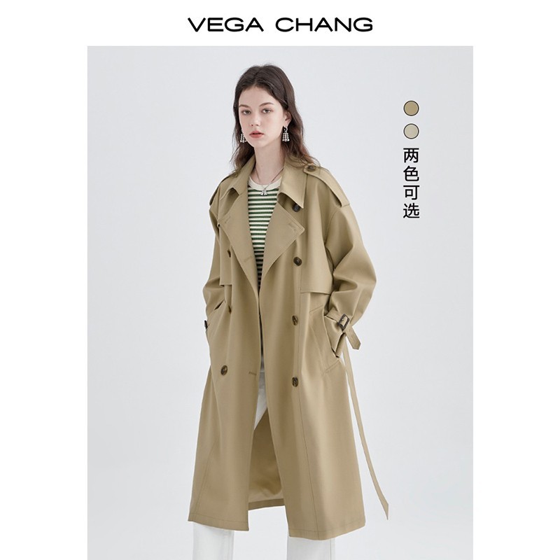 VEGA CHANG风衣女中长款新款韩版收腰时尚外套