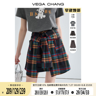 法式 VEGA 新款 顯瘦氣質(zhì)a字短裙格紋裙褲 CHANG半身裙女2025年夏季