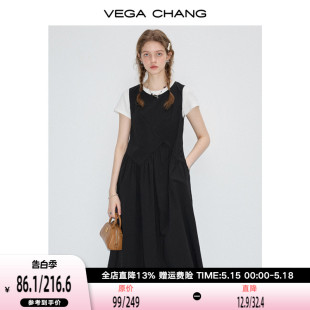 设计感A字背心长裙 VEGA CHANG黑色显瘦气质连衣裙女2024年夏新款