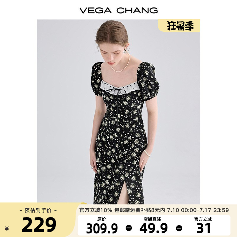 VEGACHANG春日碎花连衣裙女夏