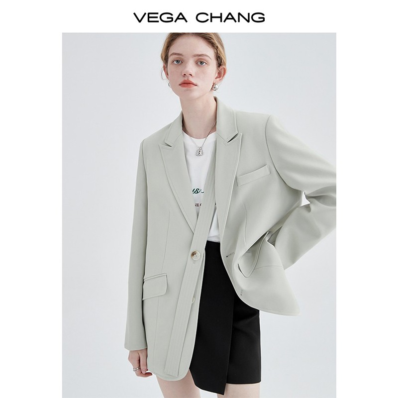 VEGA CHANG抹茶绿小西装女2024新款韩版设计感小众女士西装外套