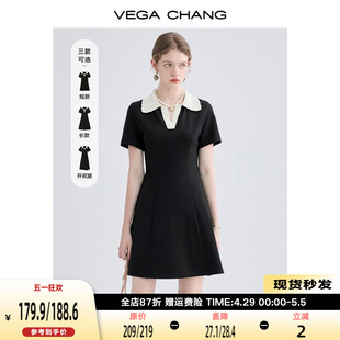 CHANG高级感连衣裙女夏2024新款 VEGA 小个子POLO领显瘦通勤小黑裙