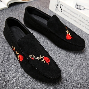 社会精神小伙一脚蹬懒人皮鞋 2025春季 潮流休闲鞋 男韩版 红色豆豆鞋