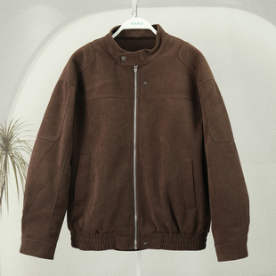 皮毛一体加绒立领夹克男士复古休闲风百搭短款时尚外套2025冬季新