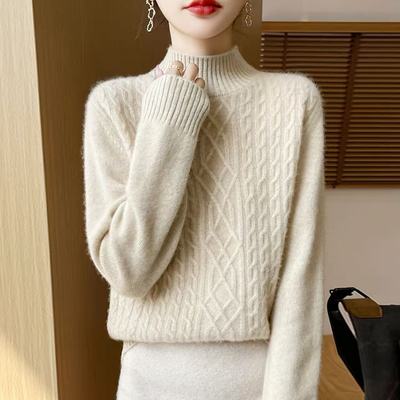 高级感羊毛衫秋冬大码半高领女士毛衣显瘦上衣内搭加厚针织打底衫