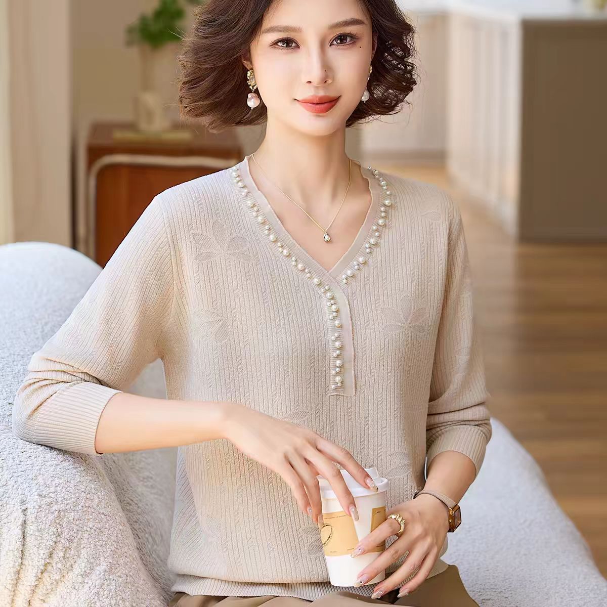 中年妈妈秋装针织宽松打底小衫
