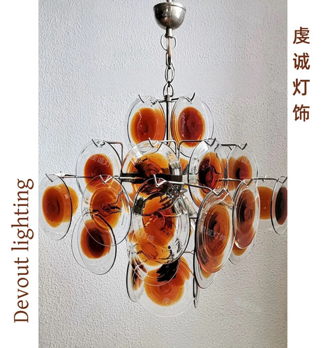 Murano穆拉诺36头透明琥珀色圆玻璃法式中古卧室客厅吊灯 - 封面