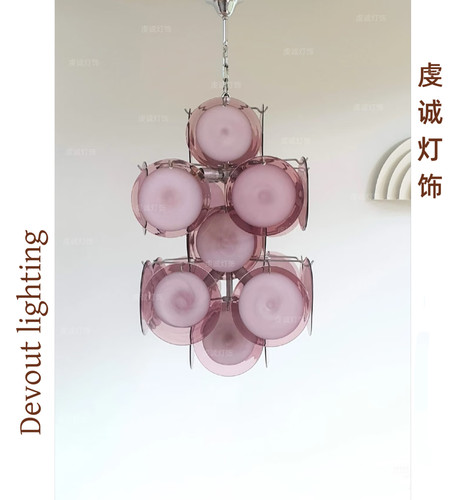意大利murano穆拉诺法式复古圆盘紫色手工玻璃餐厅主卧衣帽间吊灯
